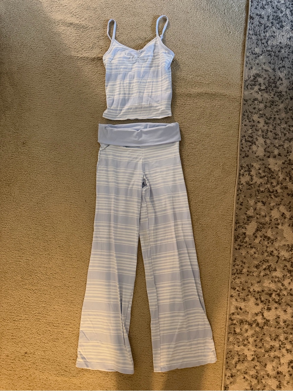 Light Blue Striped Wide-Leg Lounge Set - Picture 1 of 3